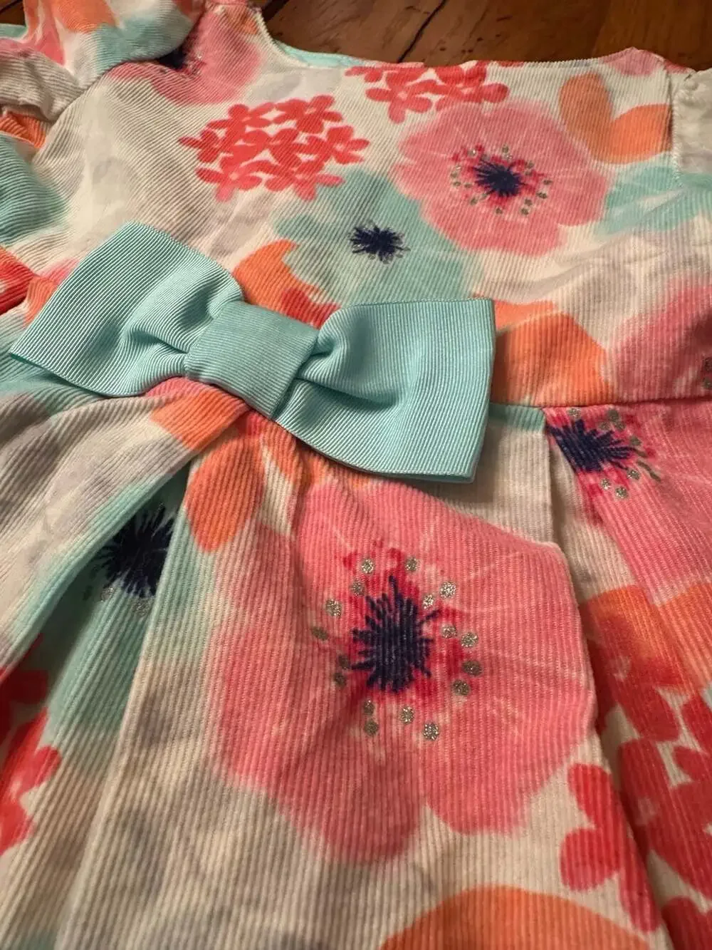Gymboree Floral Corduroy Dress with Bow and socks 12-18 Months h1379